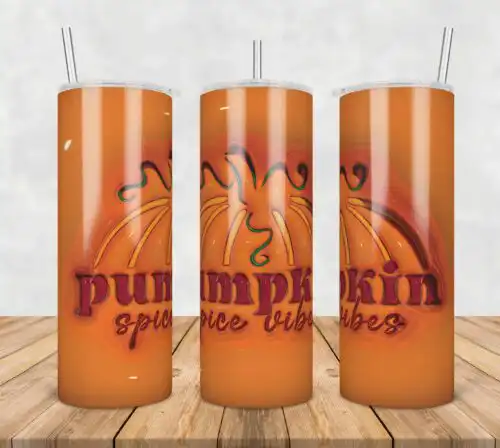 3D Inflated Puff Pumpkin Spice Vibes,3d inflated tumbler wrap, 20oz Skinny Tumbler png,digital dowwnload.