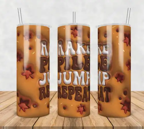 3D Inflated Puff Rake Pile Jump Repeat,3d inflated tumbler wrap, 20oz Skinny Tumbler png,digital dowwnload.