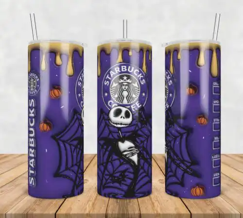 3D Inflated Puff Skellington Coffee,3d inflated tumbler wrap, 20oz Skinny Tumbler png,digital dowwnload.
