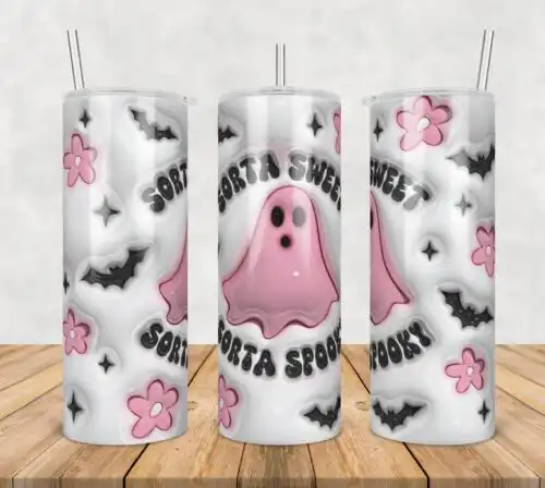 3D Inflated Puff Sorta Sweet Sorta Spooky,3d inflated tumbler wrap, 20oz Skinny Tumbler png,digital dowwnload.