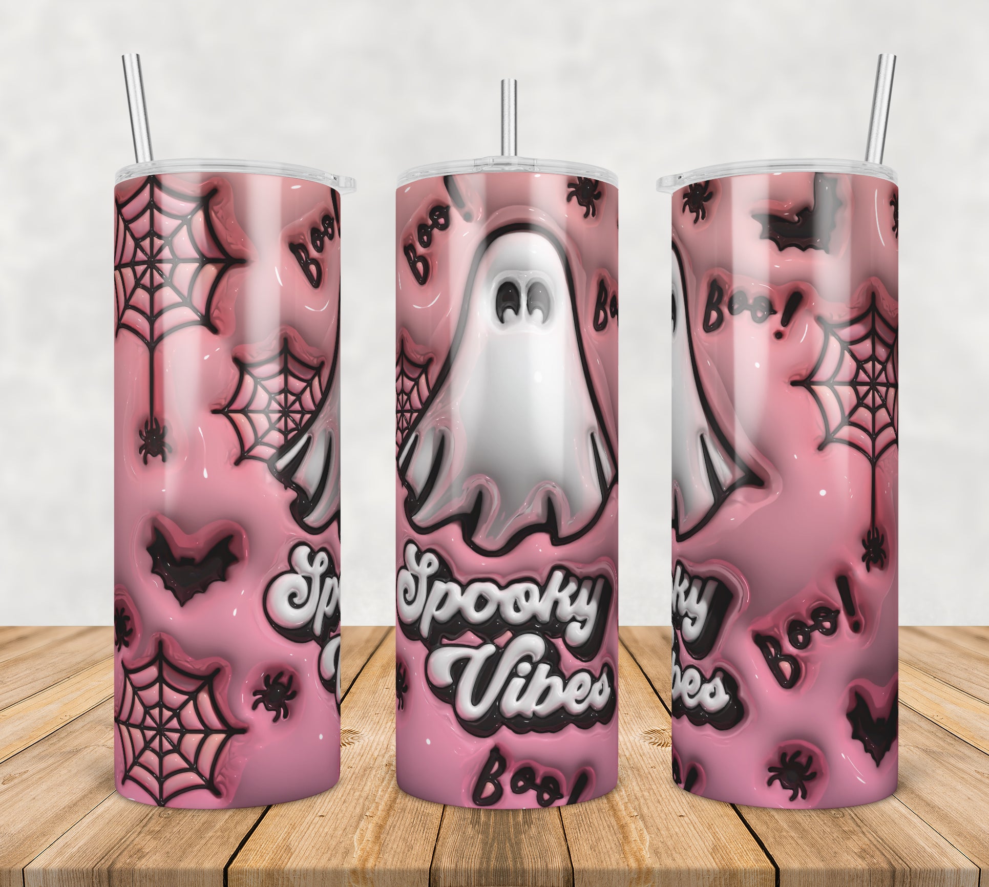 3D Inflated Puff Spooky Vibes Halloween,3d inflated tumbler wrap, 20oz Skinny Tumbler png,digital dowwnload.