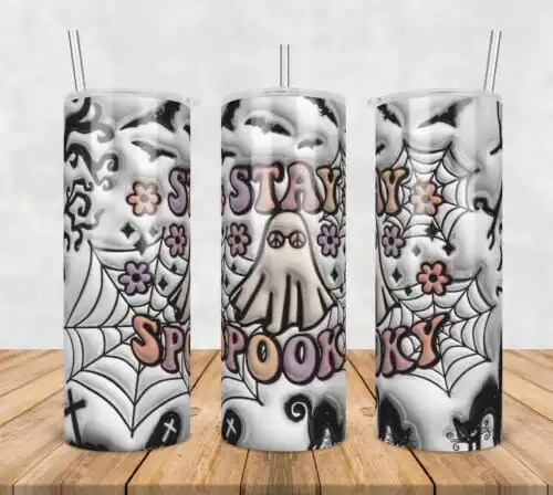 3D Inflated Puff Stay spooky,3d inflated tumbler wrap, 20oz Skinny Tumbler png,digital dowwnload.