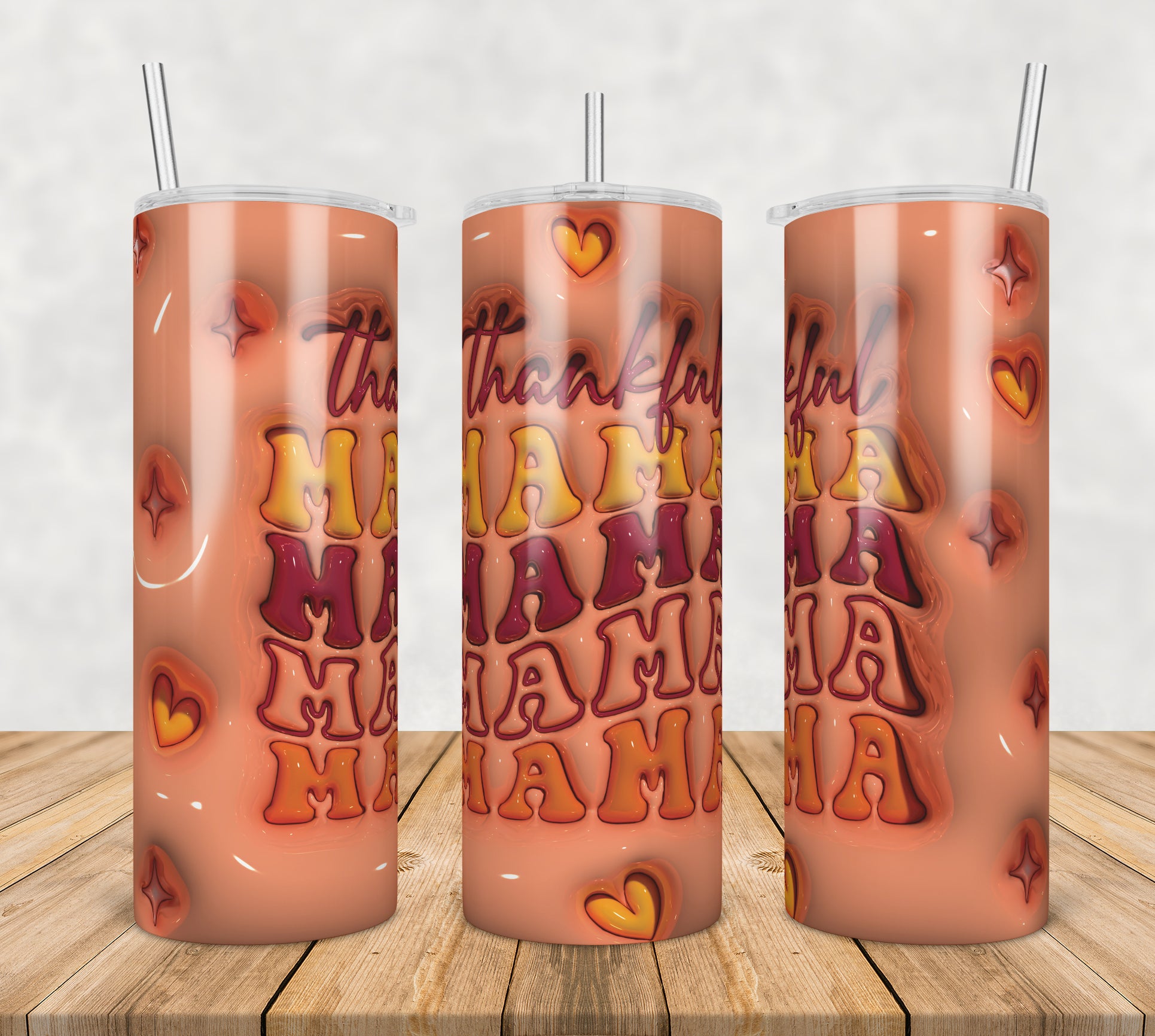 3D Inflated Puff Thankful Mama Sublimat,3d inflated tumbler wrap, 20oz Skinny Tumbler png,digital dowwnload.