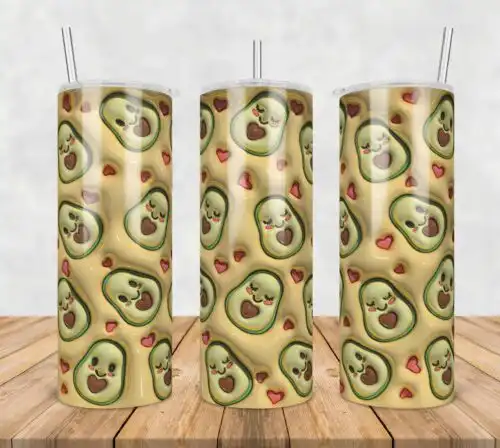 3D Inflated Puff avocado Straight,3d inflated tumbler wrap, 20oz Skinny Tumbler png,digital dowwnload.