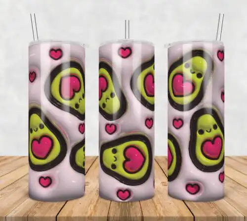 3D Inflated Puff avocadolove Straight,3d inflated tumbler wrap, 20oz Skinny Tumbler png,digital dowwnload.