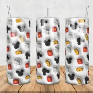 3dinflatedpuffmickeymouse.jpg 3D inflated puff cartoon mouse icons seamless pattern with black silhouettes and red shorts
