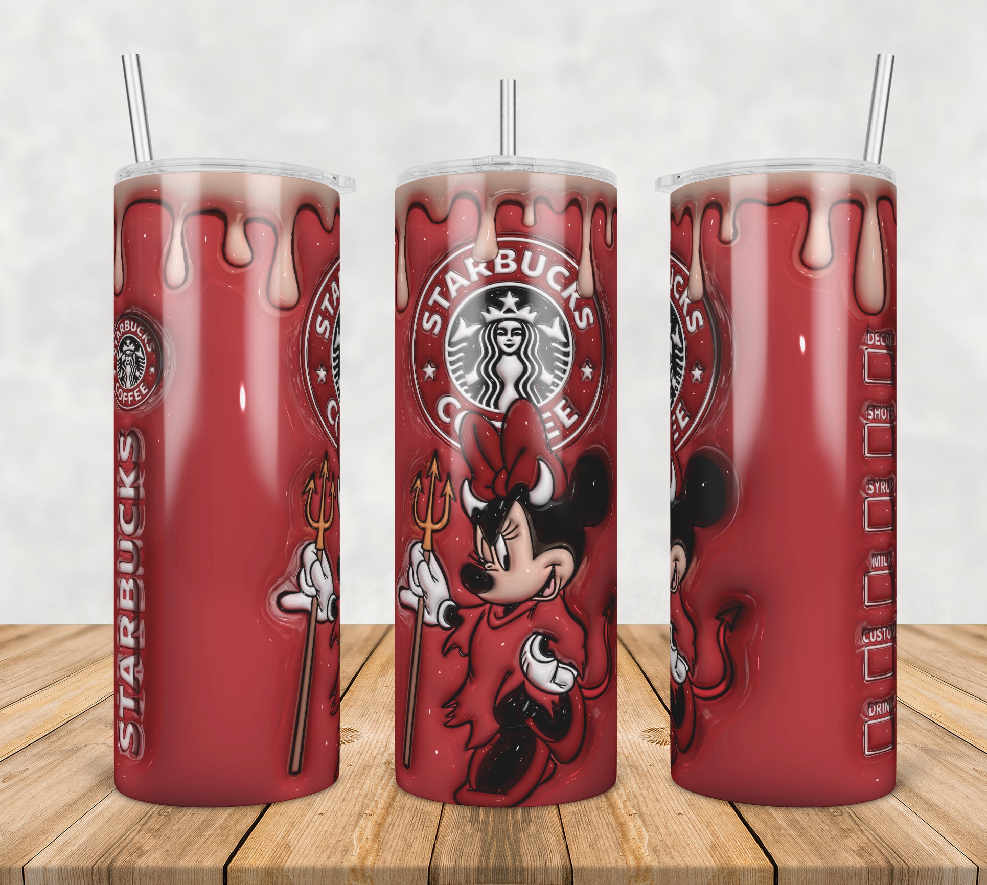 3D Inflated Puff Minnie starbucks coffee,3d inflated tumbler wrap, 20oz Skinny Tumbler png,digital dowwnload.