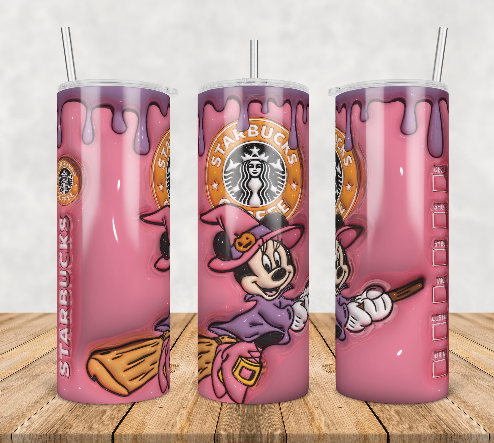 3D Inflated Puff minnie witch,3d inflated tumbler wrap, 20oz Skinny Tumbler png,digital dowwnload.