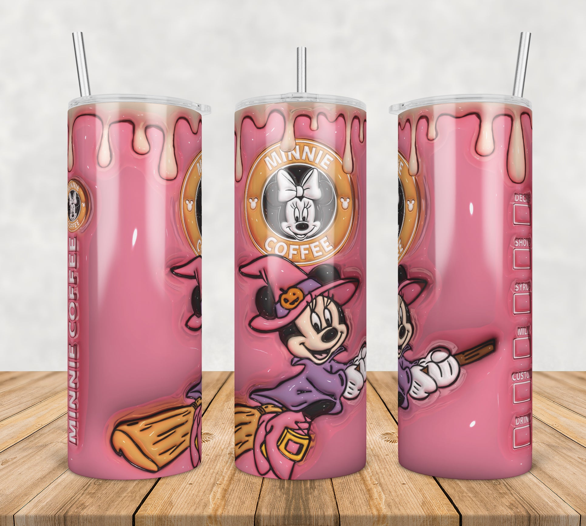 3D Inflated Puff Minnie witch coffee,3d inflated tumbler wrap, 20oz Skinny Tumbler png,digital dowwnload.