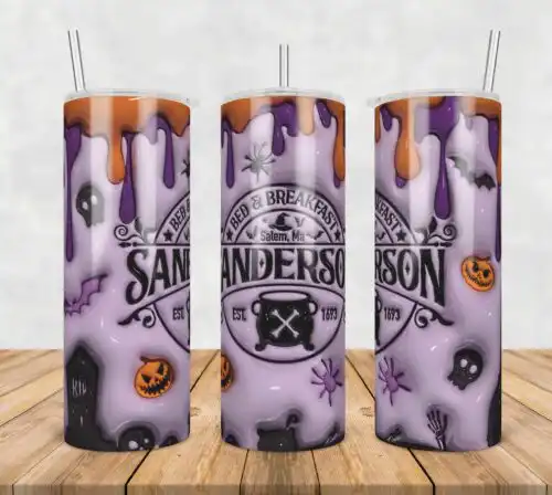3D Inflated Puff Sanderson sister,3d inflated tumbler wrap, 20oz Skinny Tumbler png,digital dowwnload.