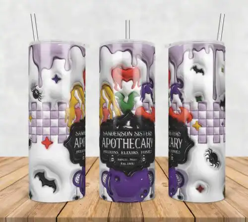 3D Inflated Puff sanderson sister apothecary,3d inflated tumbler wrap, 20oz Skinny Tumbler png,digital dowwnload.