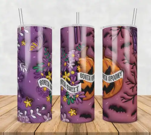 3D Inflated Puff Sorta Sweet Sorta Spooky,3d inflated tumbler wrap, 20oz Skinny Tumbler png,digital dowwnload.