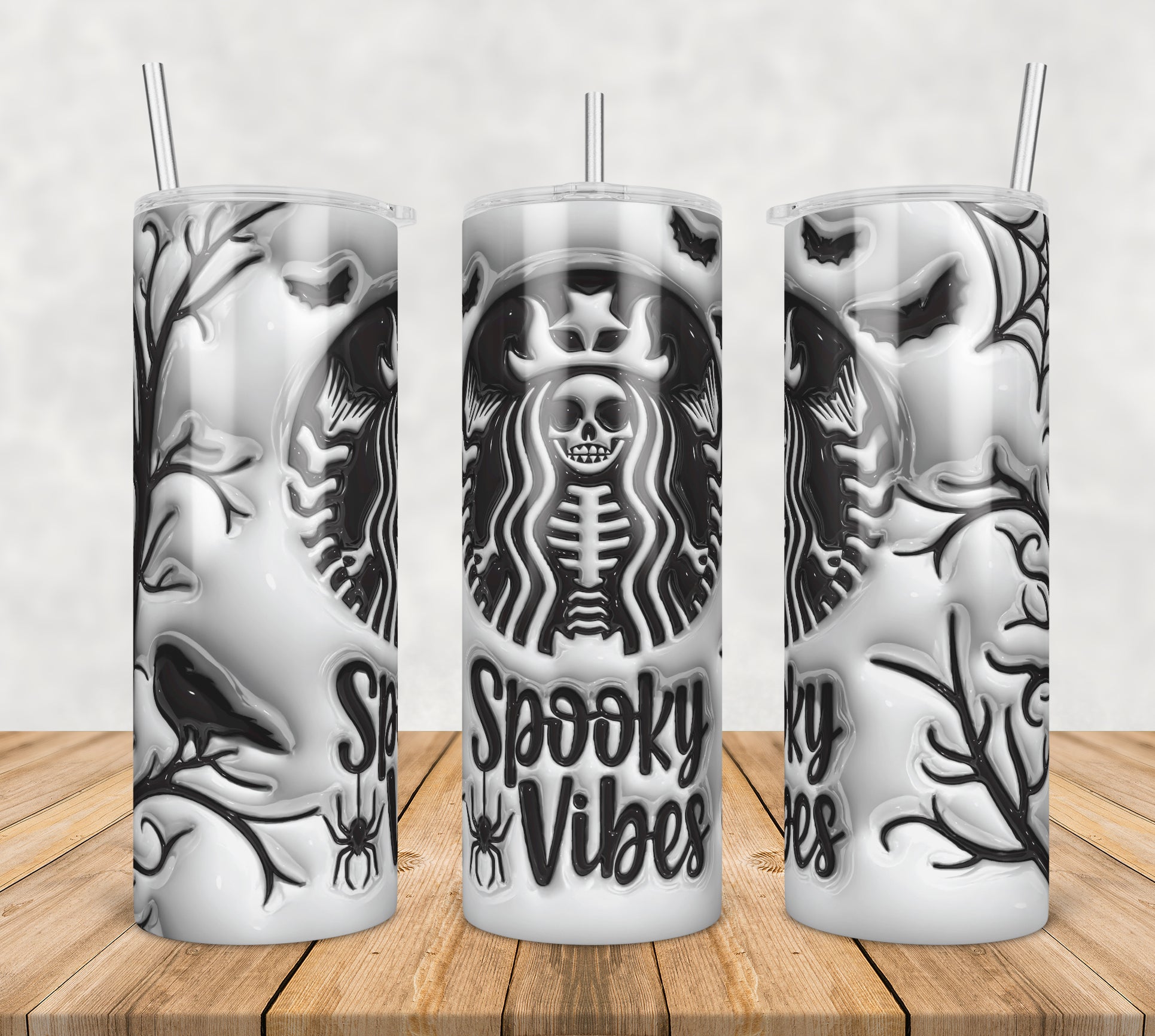 3D Inflated Puff Spooky vibes,3d inflated tumbler wrap, 20oz Skinny Tumbler png,digital dowwnload.