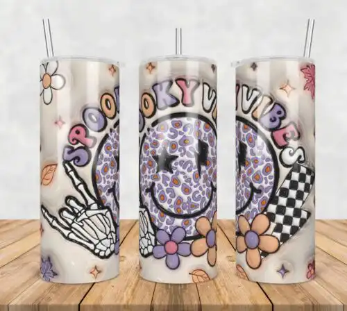 3D Inflated Puff Spooky vibes,3d inflated tumbler wrap, 20oz Skinny Tumbler png,digital dowwnload.