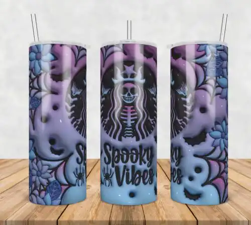 3D Inflated Puff Spooky vibes halloween,3d inflated tumbler wrap, 20oz Skinny Tumbler png,digital dowwnload.