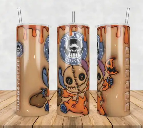 3D Inflated Puff Stitch ohana halloween,3d inflated tumbler wrap, 20oz Skinny Tumbler png,digital dowwnload.
