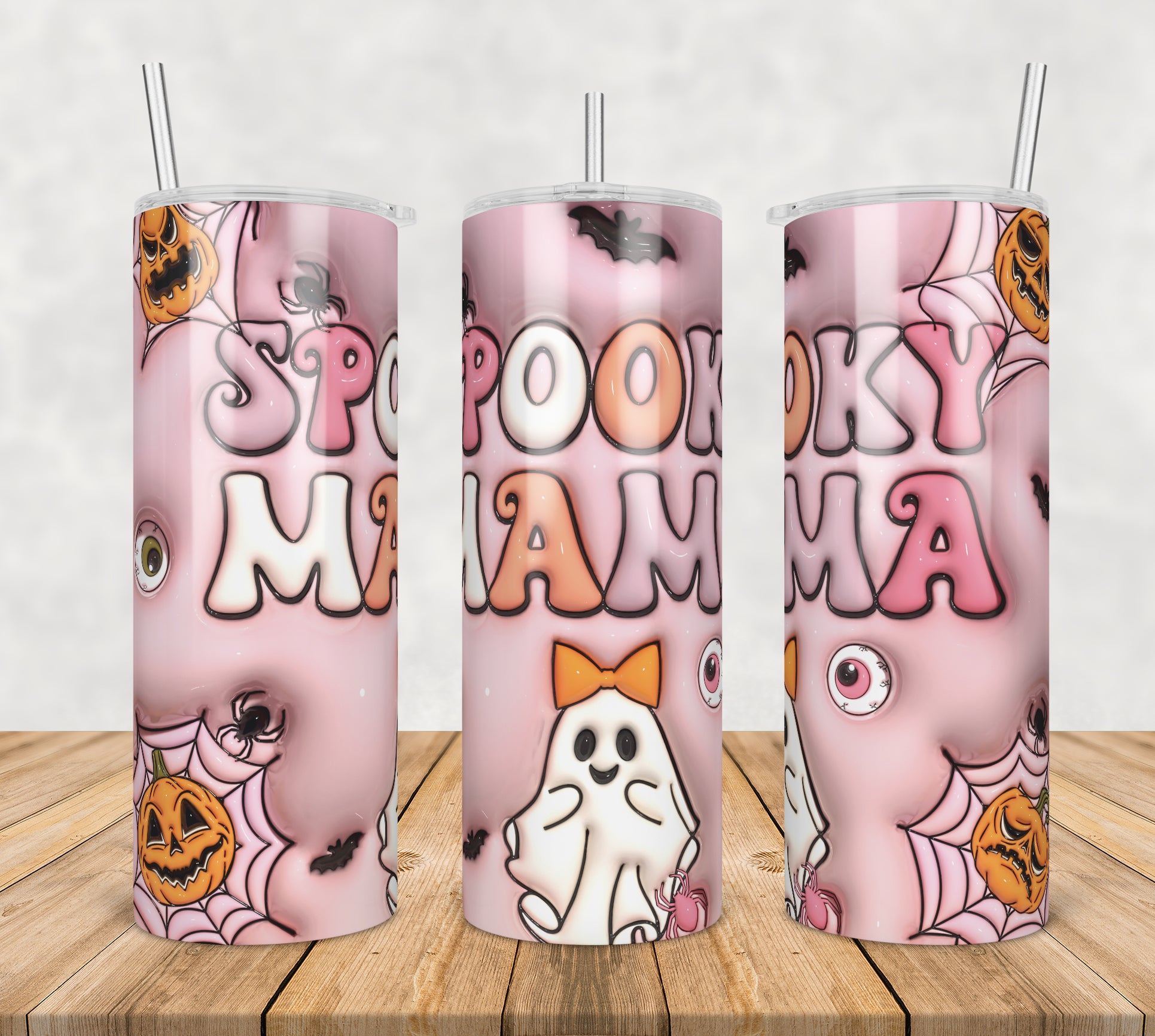 3D Inflated spooky mama,3d inflated tumbler wrap, 20oz Skinny Tumbler png,digital dowwnload.