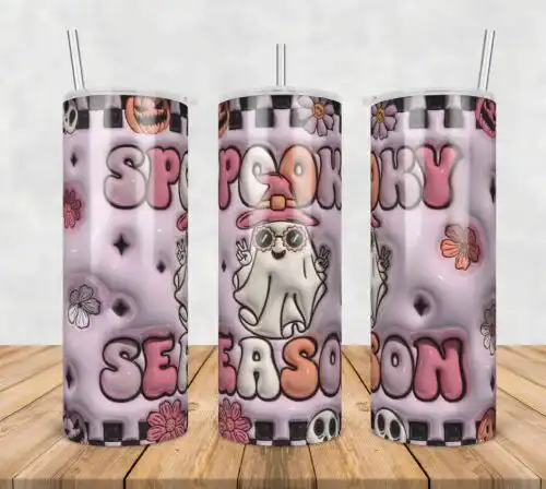 3D Inflated spooky season,3d inflated tumbler wrap, 20oz Skinny Tumbler png,digital dowwnload.
