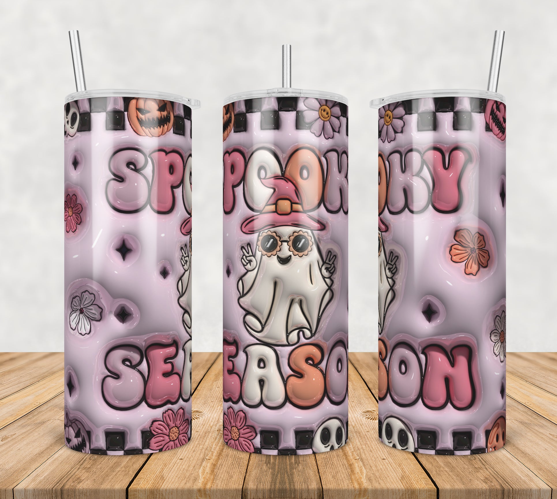 3D Inflated spooky season,3d inflated tumbler wrap, 20oz Skinny Tumbler png,digital dowwnload.
