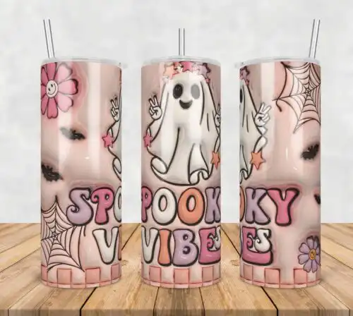 3D Inflated spooky vibes,3d inflated tumbler wrap, 20oz Skinny Tumbler png,digital dowwnload.