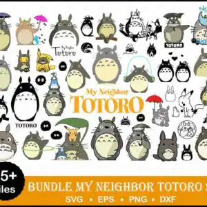 My Neighbor Totoro characters bundle preview showing chibi Totoro poses with soot sprites and umbrellas
