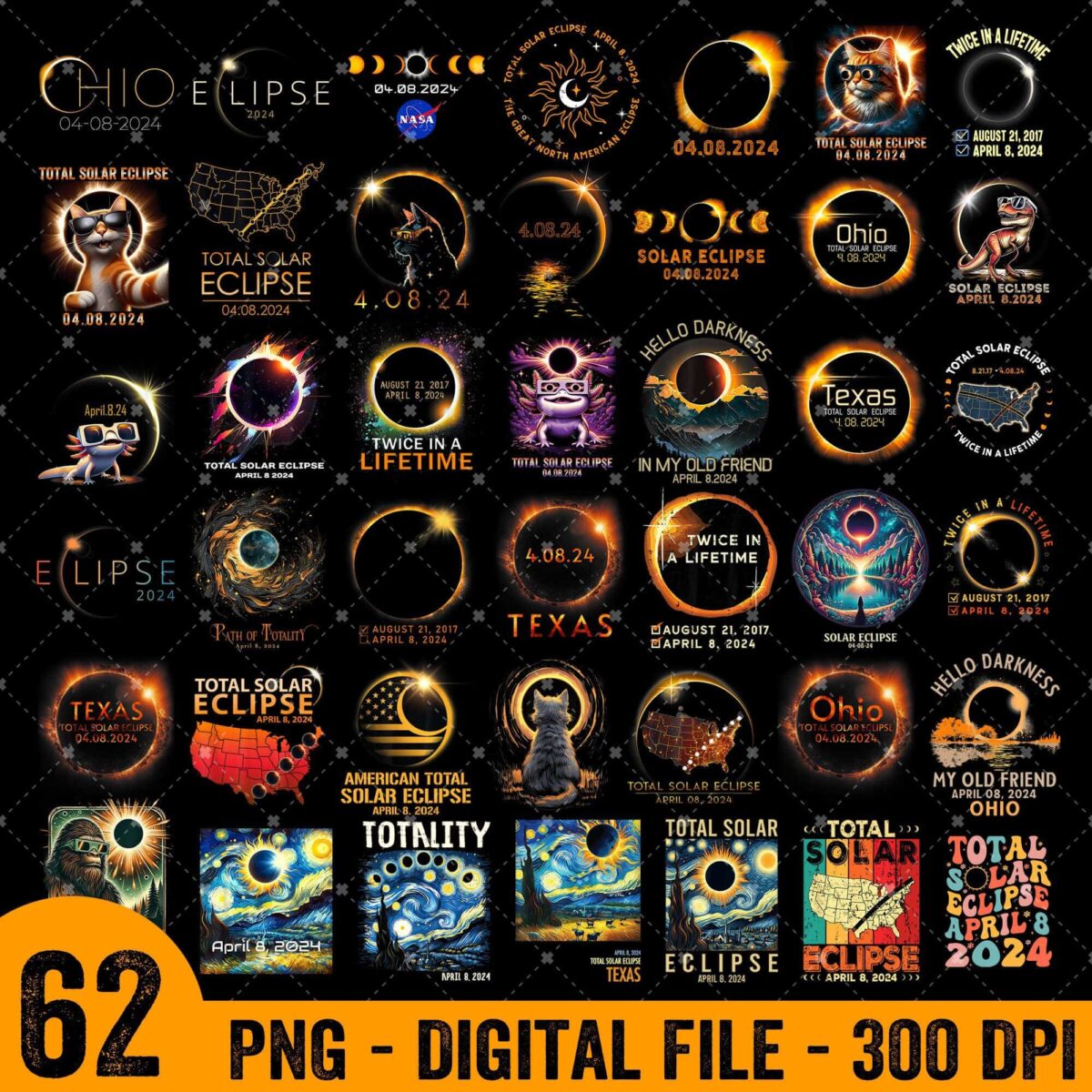 60 TotalSolarEclipse2024PNGBundle