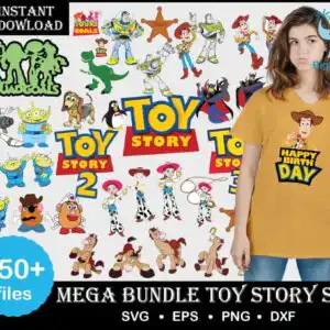 750-toy-story-svg-bundle-clipart-woody-forky-cut-file-344.jpg Preview sheet of Toy Story SVG designs with Woody, Buzz Lightyear, Jessie, Rex and Slinky Dog on a white background