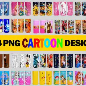 84cartoonkidstumblerpng5.49.jpg Grid preview of cartoon kids tumbler wraps with Sonic and Mario characters on yellow banner