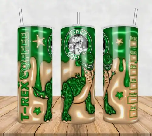 T-Rex Coffee Inflated 3D Tumbler Wrap Png, SG10072389