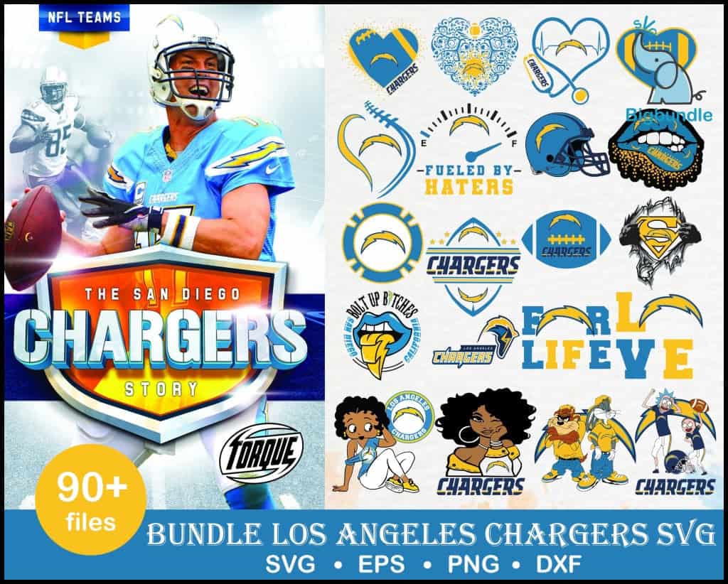 90 los angeles chargers bundle svg sport nfl png dxf eps digital file 151