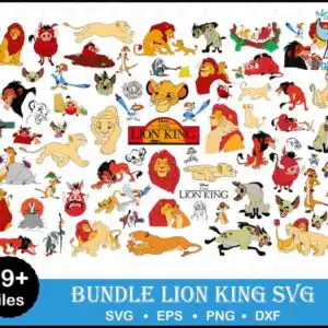 Collage preview of Lion King cartoon characters including Simba and Nala on white background