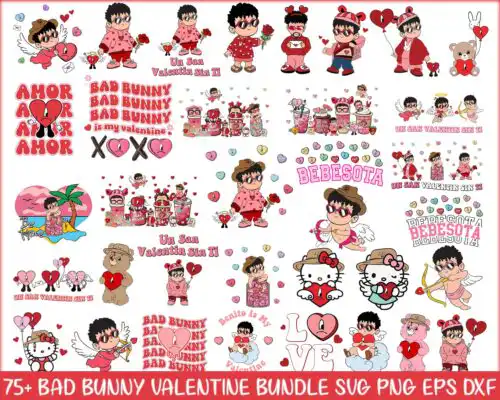75+ Bad bunny Valentines bundle, Valentine SVG PNG, eps dxf Design - Digital Download