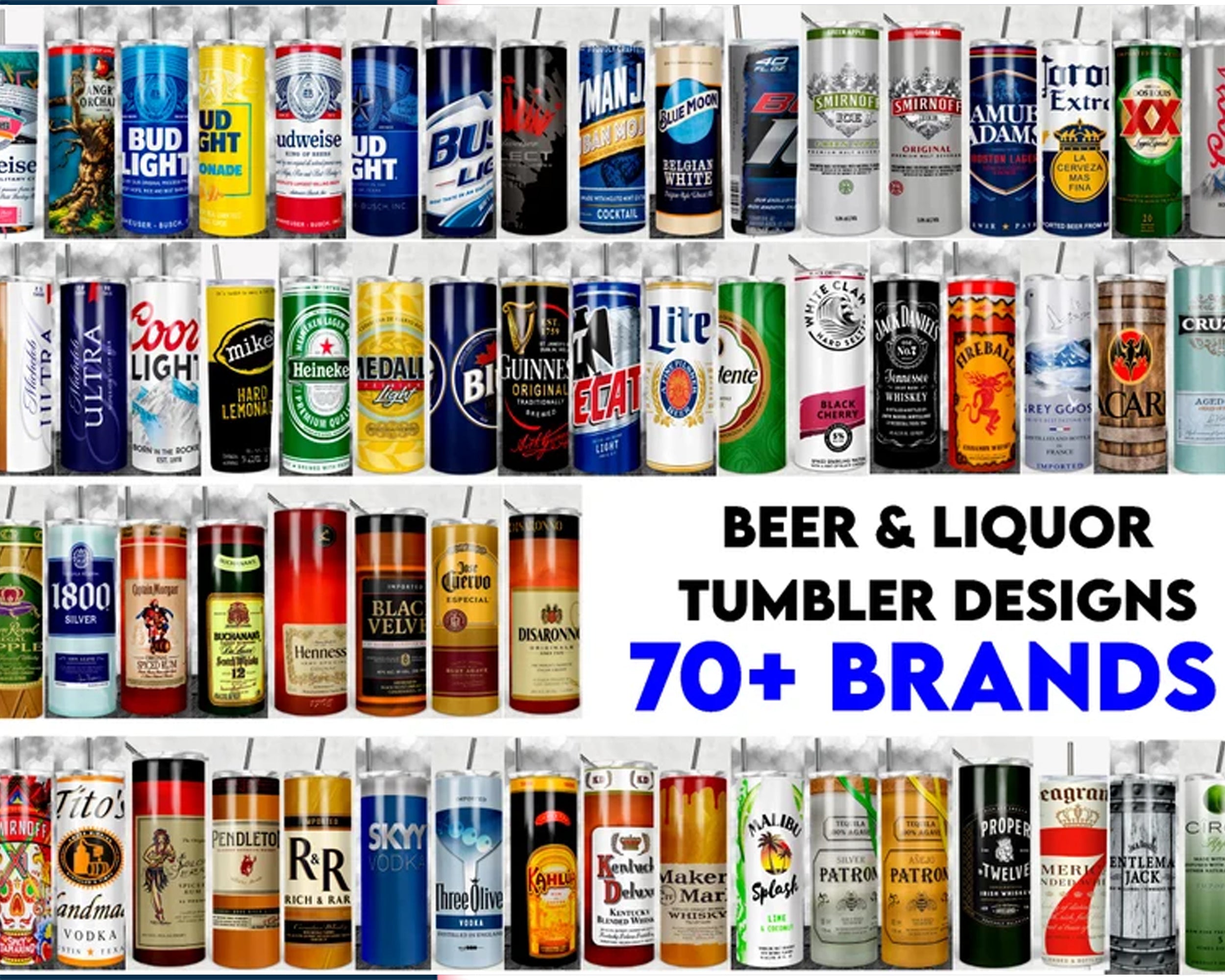 Beer & Liquor Tumbler Bundle | Straight Designs | Sublimation Wraps | Great for 20oz Skinny Tumblers | 70+ Brands Popular beer n liquor