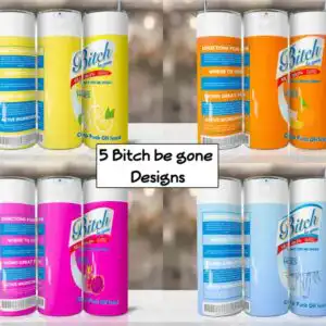 Parody cleaning spray label tumbler wrap with Bitch Be Gone text and citrus slices
