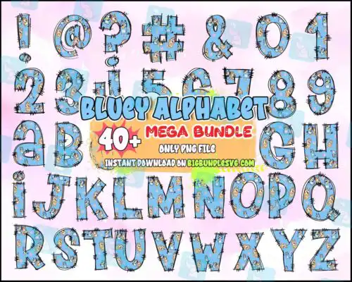 Blue Dog Family Alphabet Png, Blue Dog Font Png Bundle, Letter Hand Drawing Png