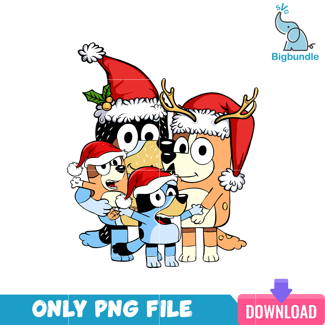 Christmas Bluey Happy Family PNG