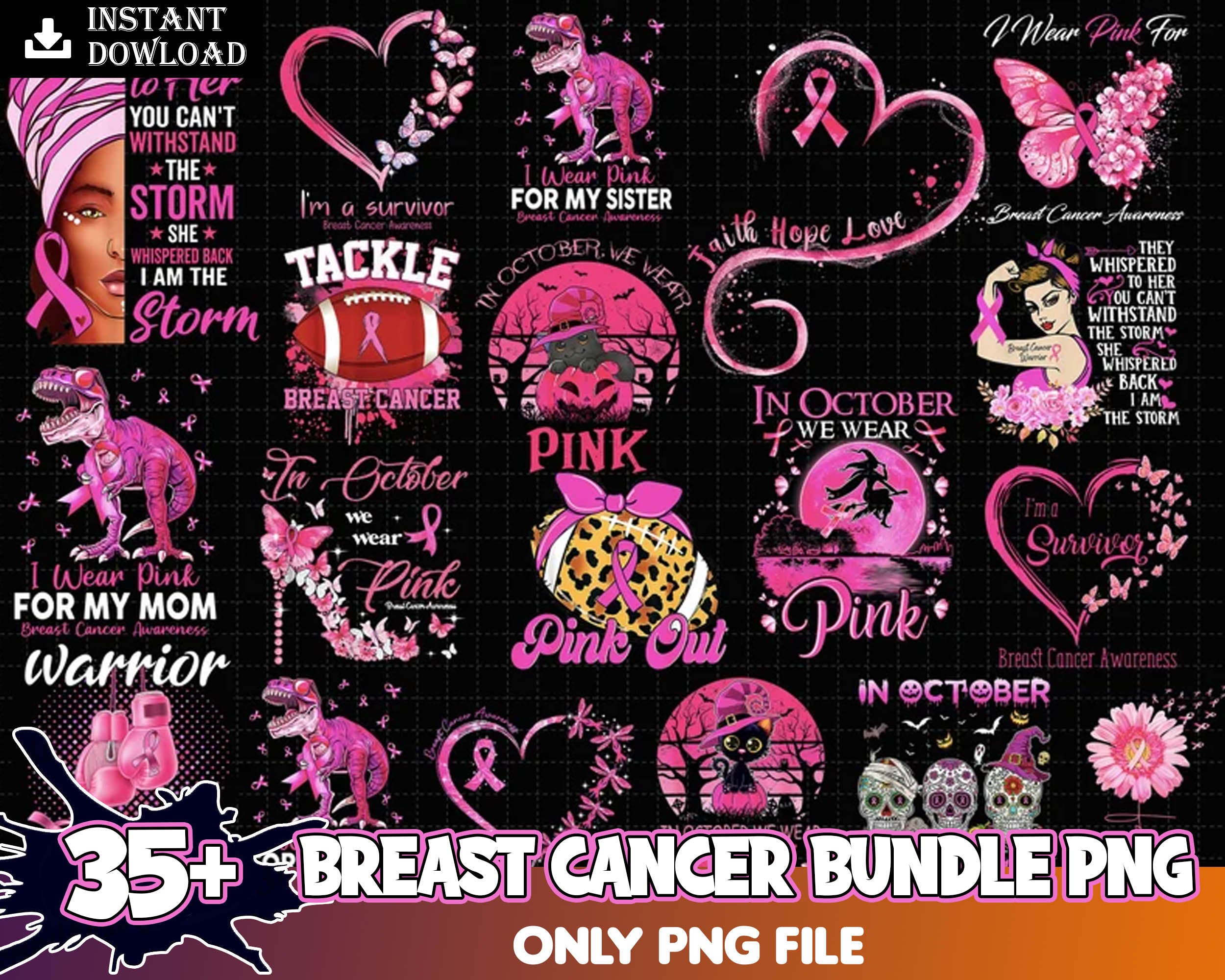 35+ Breast Cancer PNG bundle, Cancer sublimation bundle - Digital Download