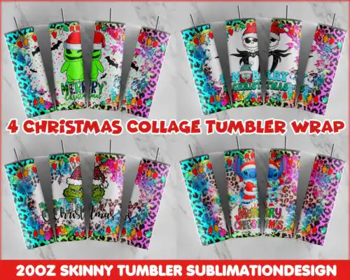Version 2.0 - 4 Christmas Collage Tumbler, 20oz Skinny Tumbler Sublimation Designs, Christmas Tumbler bundle, PNG, Instant Download CRM12112201