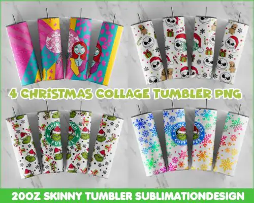 4 Christmas Collage Tumbler, 20oz Skinny Tumbler Sublimation Designs, Christmas Tumbler bundle, PNG, Instant Download CRM12112203