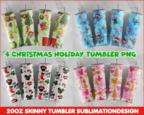 4 Christmas Holiday Tumbler, 20oz Skinny Tumbler Sublimation Designs, Christmas Straight Tumbler Wrap bundle, PNG, Instant Download CRM12112202