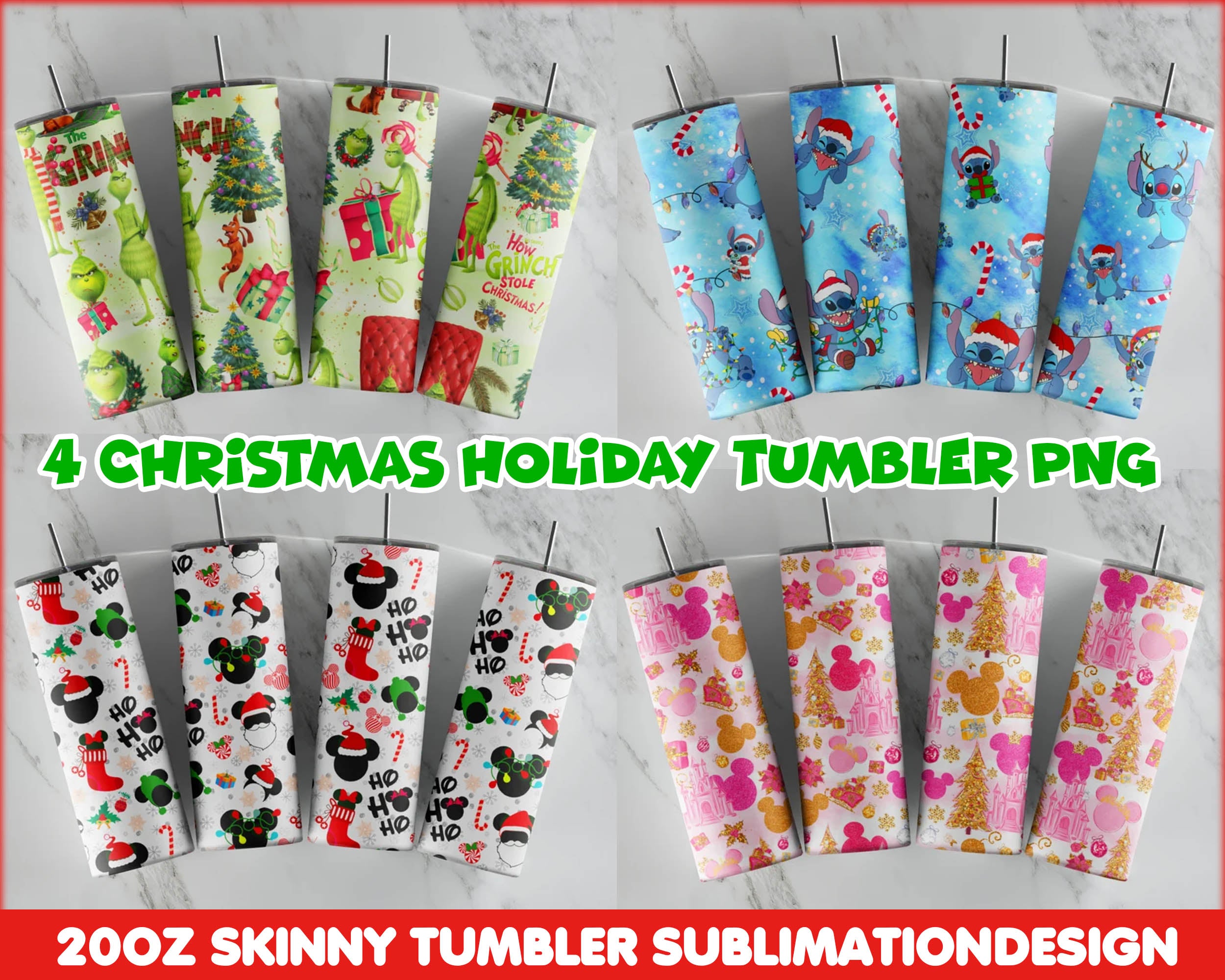 4 Christmas Holiday Tumbler, 20oz Skinny Tumbler Sublimation Designs, Christmas Straight Tumbler Wrap bundle, PNG, Instant Download  CRM12112202