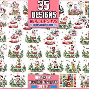 Festive Christmas Mickey Mouse bundle with Santa hats and castle art
