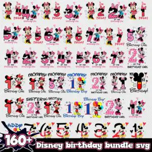 Minnie and Mickey birthday numbers bundle with bows and polka dots in red and pink