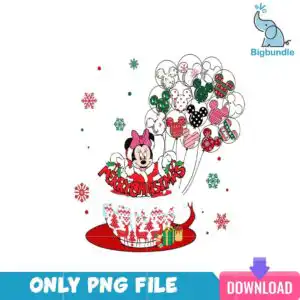 disneychristmaspng_86.png Disney Minnie Christmas cup PNG showing mouse in Santa coat with balloons in teacup