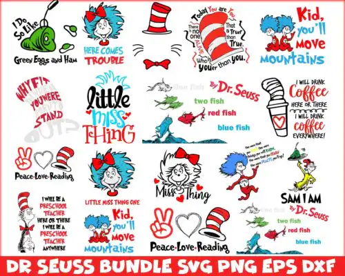 Bundle 1 - Dr Seuss Svg, Cat In The Hat SVG, Dr Seuss Hat SVG, Green Eggs And Ham Svg, Dr Seuss for Teachers Svg, Png, Eps, Dxf