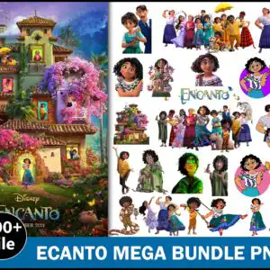 Colorful Encanto clip art bundle preview with Mirabel and Madrigal family and Casita house