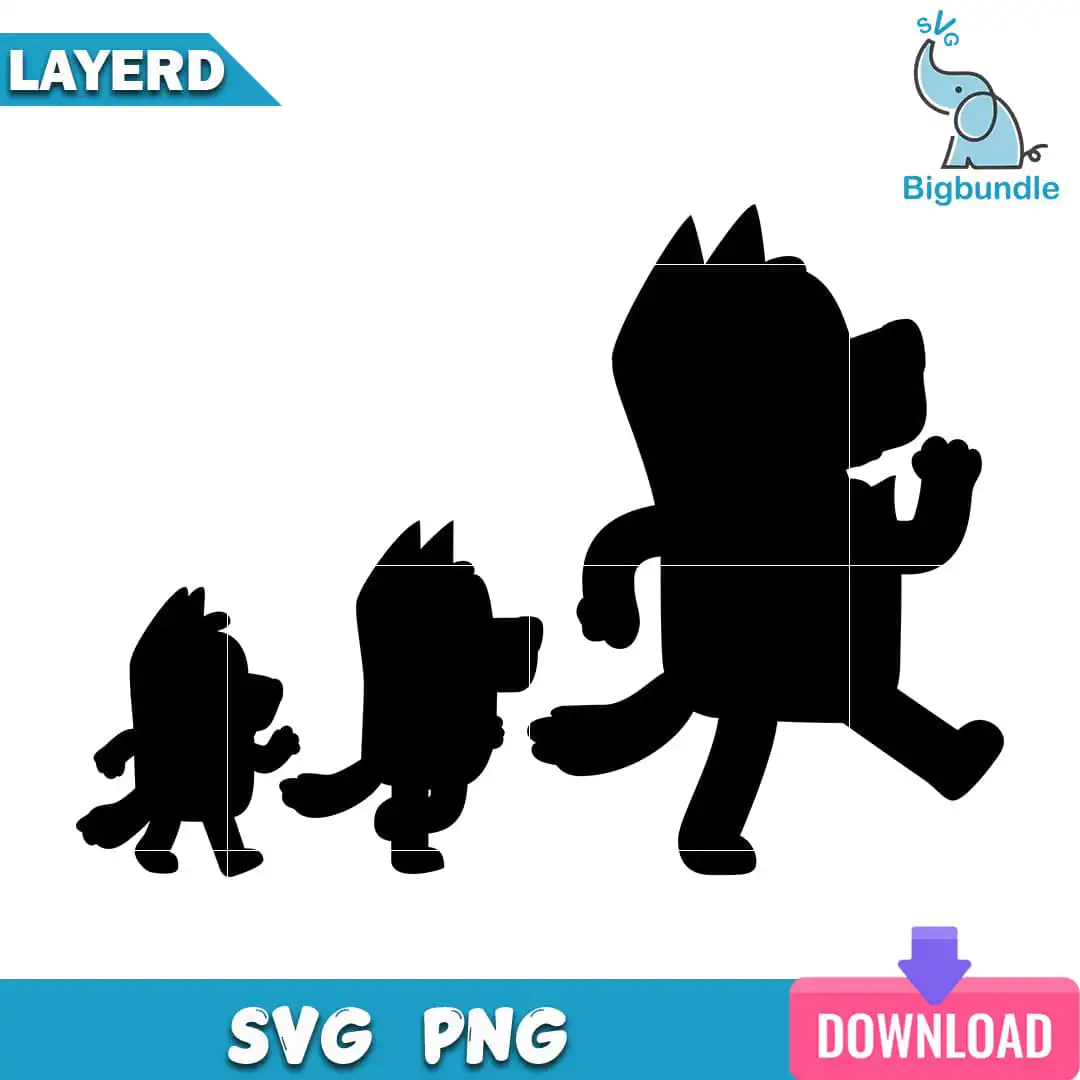 familyblueysilhouettesvg.jpg Family bluey silhouette svg, bluey svg, digital download.
