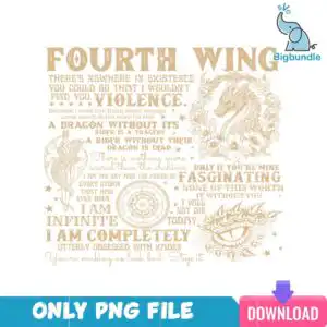 fourthwingpng_19.png Typographic collage with Fourth Wing quotes, dragon head in floral wreath, sword and stars in tan beige and white