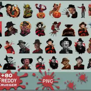 freddykrueger80.jpg Cartoon scarred man in fedora and red striped sweater with bladed glove and Sweet Dreams text