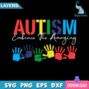 funnyquotes_101_1aa7c0bf-5248-4cf1-b556-2f94a4beb057.jpg Autism awareness design with AUTISM text, Embrace The Amazing script and colorful handprints on black